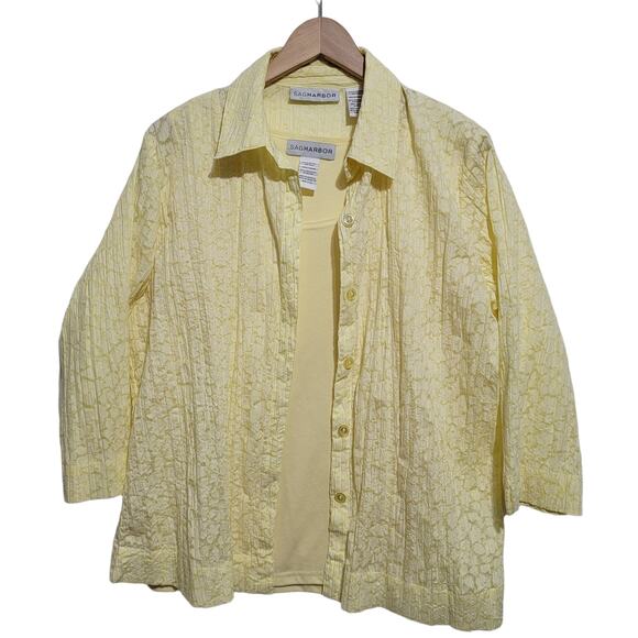 Sag Harbor Womens Two Piece Tank & Button Front Yellow Top Size Medium - Picture 1 of 10
